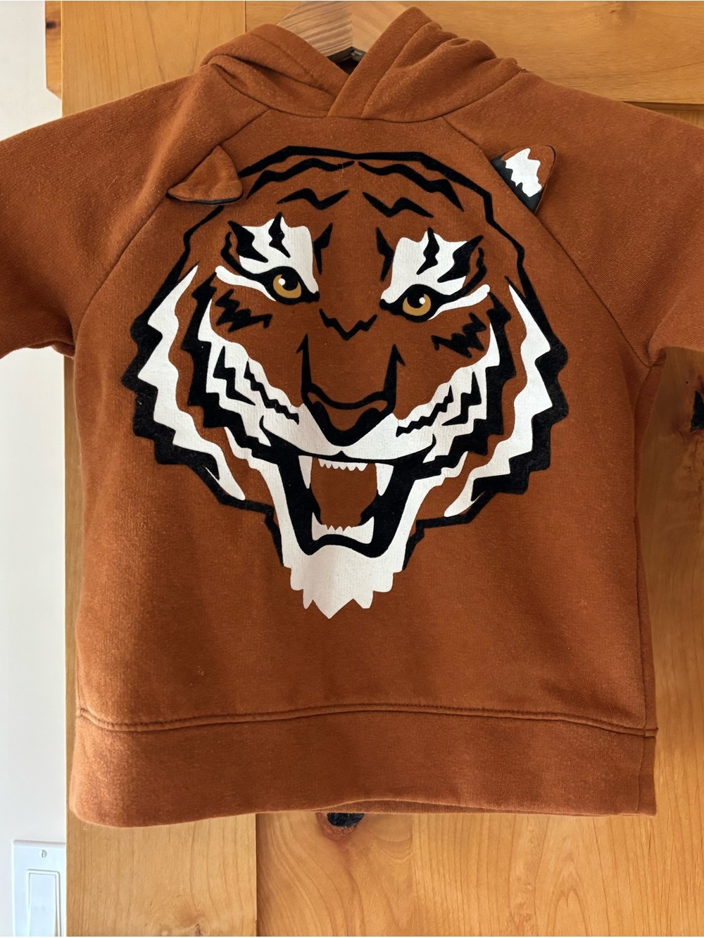 H&M Kids Rust Brown Tiger Face Hoodie with White & Black Accents